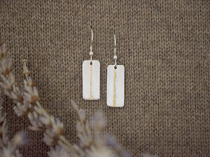 A picture of 'Silver and Gold Afon Ystwyth Earrings'