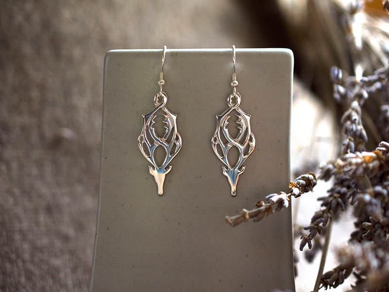 A picture of 'Silver Rhedynfre Stag Earrings''